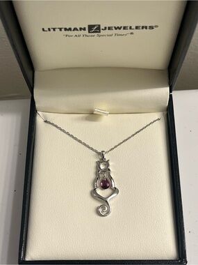 Littman Jewelers Sterling Silver Cat Pendant Necklace with Amethyst Stone